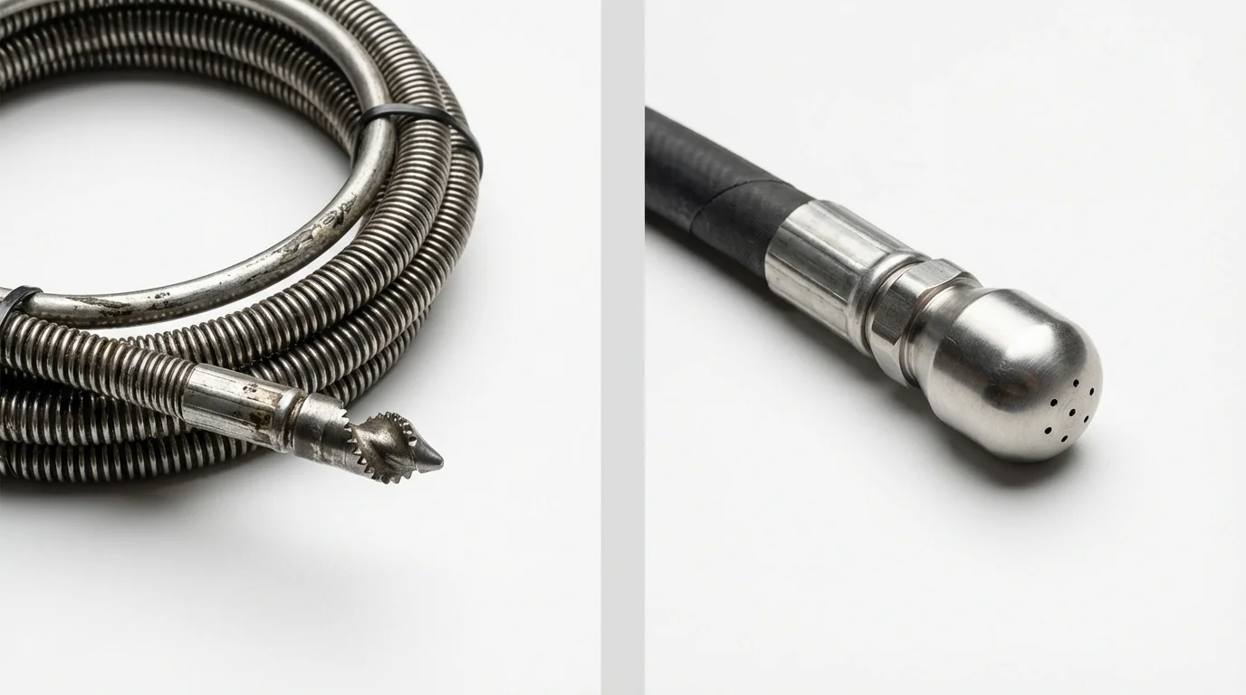 Drain snake cable and hydro jetting nozzle used for drain cleaning in Conley, GA