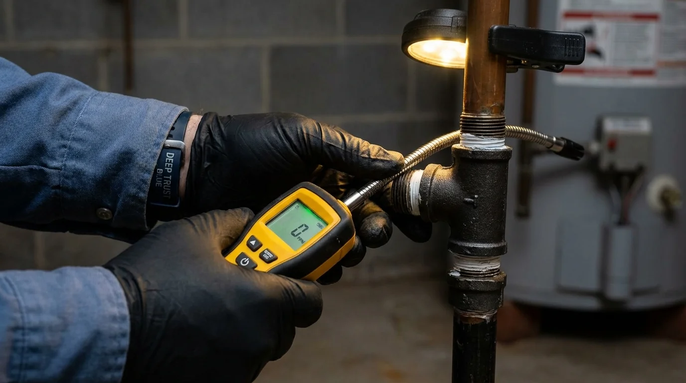 Gas leak detection with electronic sniffer by Johns Plumbing LLC in Conley
