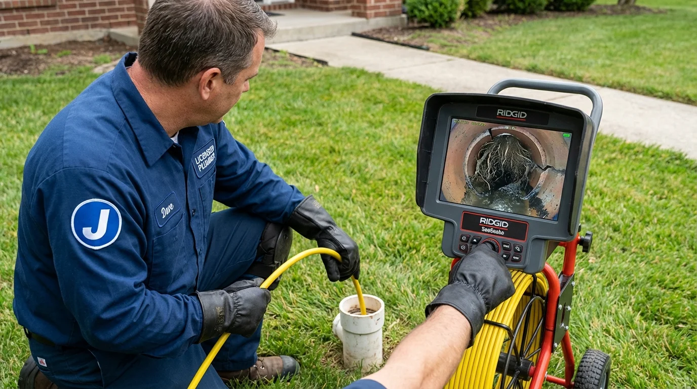 Sewer camera inspection being performed by Johns Plumbing LLC in Conley