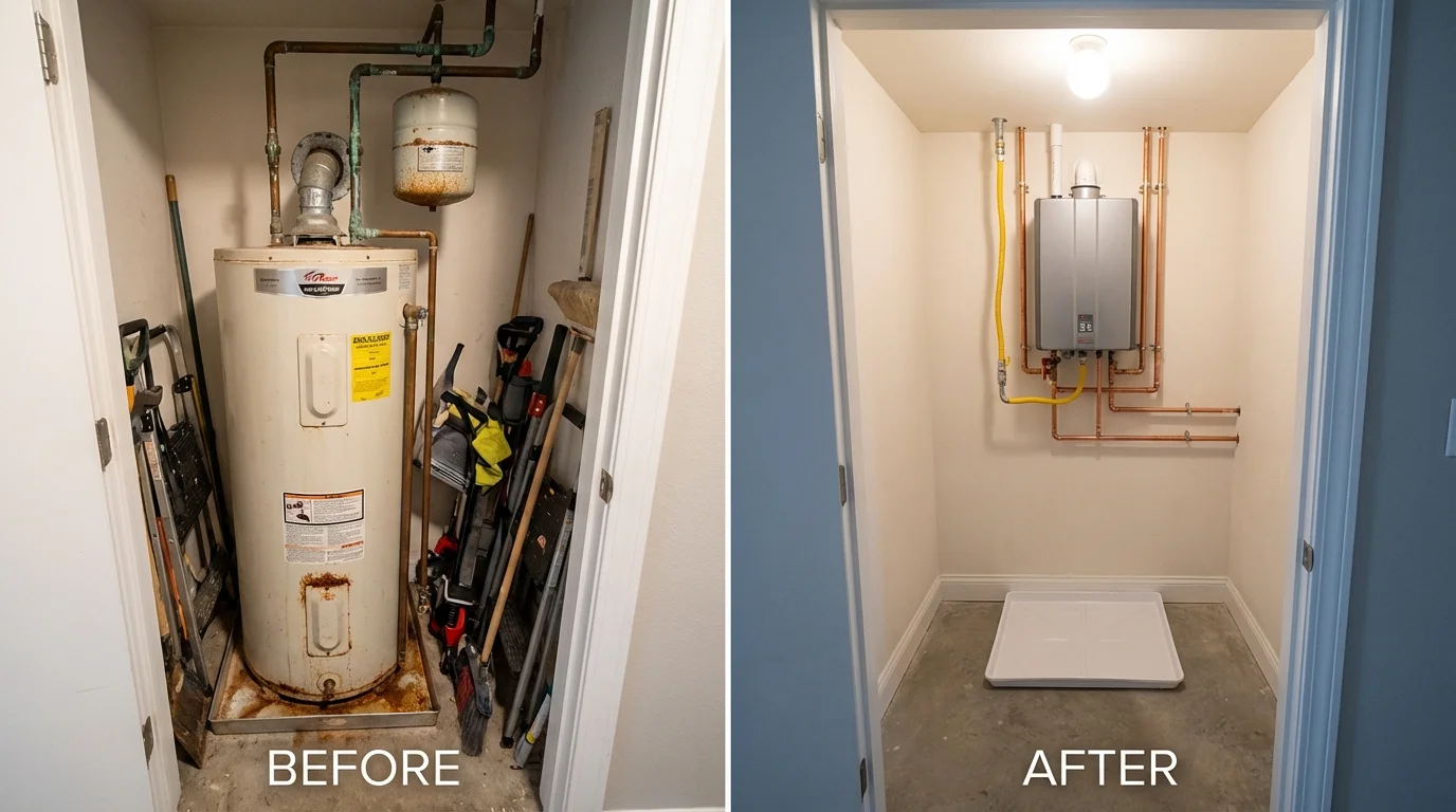 Tank water heater versus wall-mounted tankless unit comparison for Conley, GA homeowners